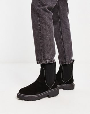 River Island suede contrast stitch ankle boot in black - ASOS Price Checker