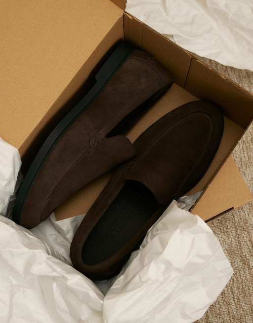 River Island Suede deconstructed loafers in dark brown, 3 of 4