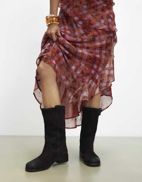 River Island Suede flat ankle boots in brown - dark - view 1
