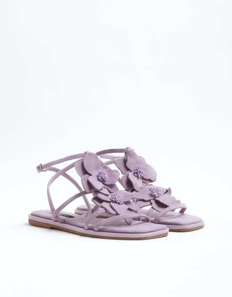 River Island Suede flower embellished flat sandals in purple - light - view 1