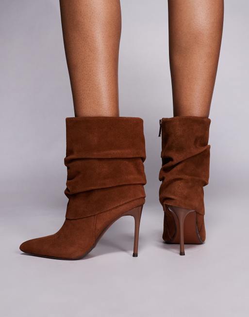River Island suede fold over detail ankle boot in brown, 4 of 4