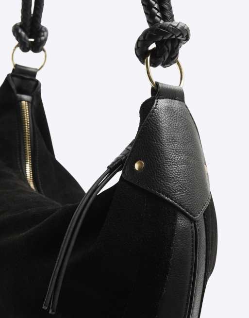 River Island Suede knot handle slouchy shoulder bag in black ASOS
