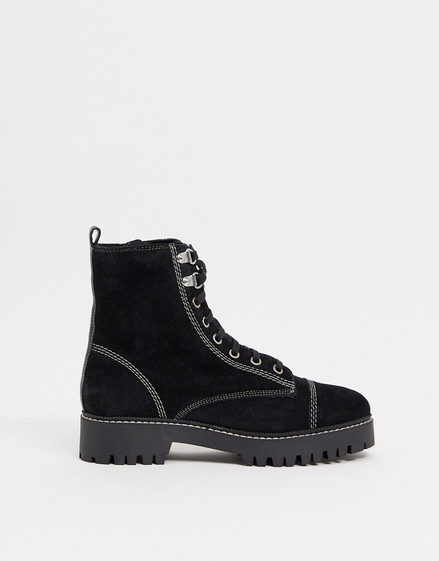 River Island suede lace up boots with contrast stitches in black