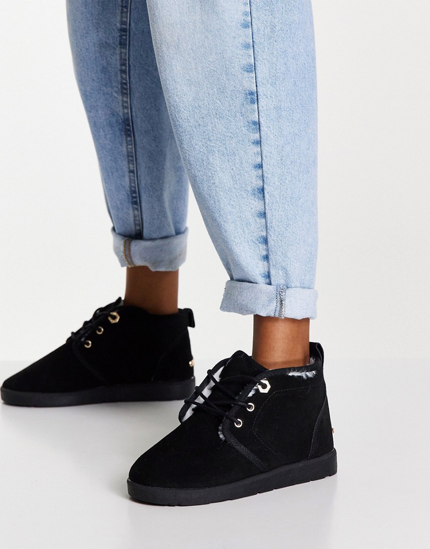 River Island suede lace-up desert boots in black