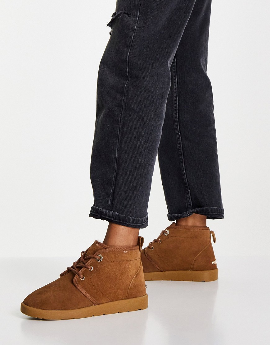 River Island suede lace-up desert boots in tan-Brown