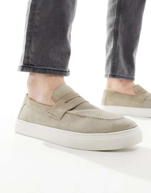 River Island suede loafers in light beige | ASOS