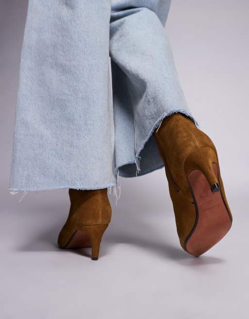 River Island suede pointed kitten heeled boots in tan ASOS