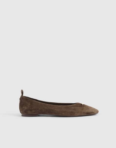 River Island Suede pointed toe ballet shoes in beige - view 1