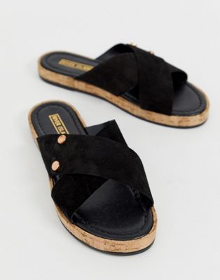 black suede flip flops