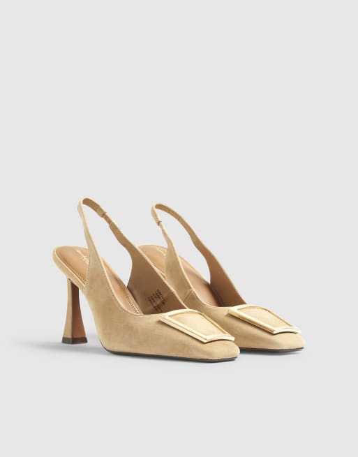 River Island Suede slingback court heeled shoes in beige