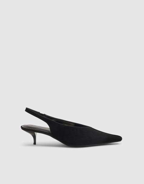 River Island Suede slingback low court heels in black - view 1