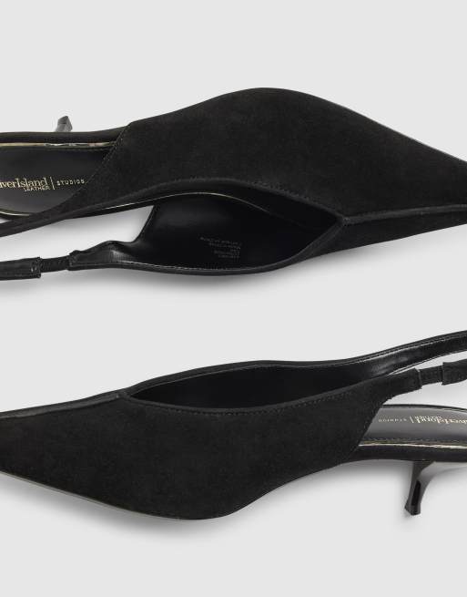 River Island Suede slingback low court heels in black, 3 of 4