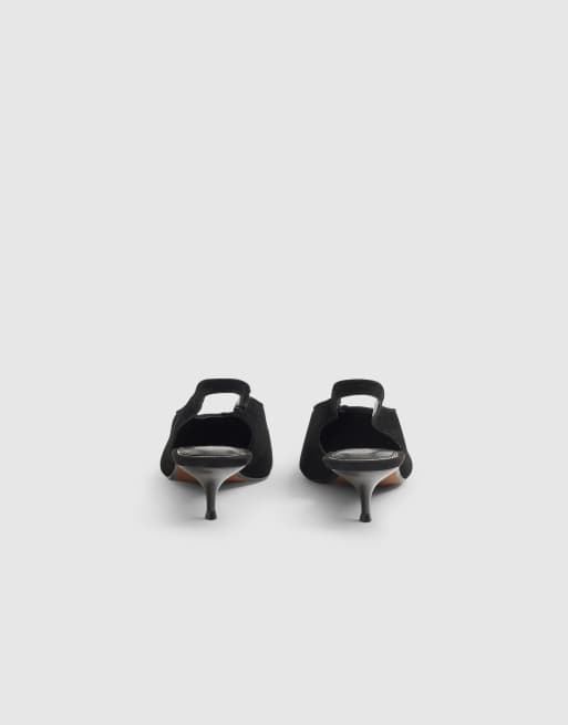 River Island Suede slingback low court heels in black, 4 of 4