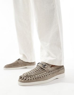  suede snaffle loafers in light grey