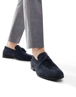 River Island Suede Tassel Loafers In Navy