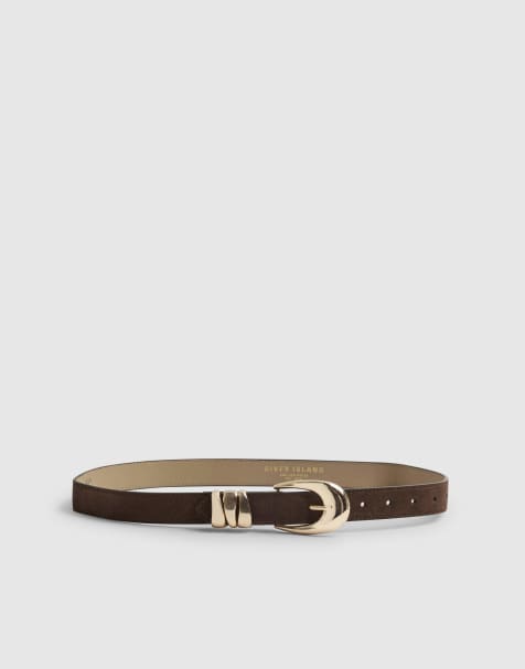 River Island Suede triple keeper belt in brown - view 1