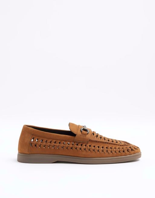  River Island Suede woven chain loafers in brown - light