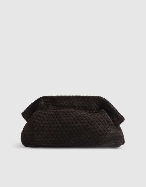 River Island Suede woven clutch bag in dark brown - view 1