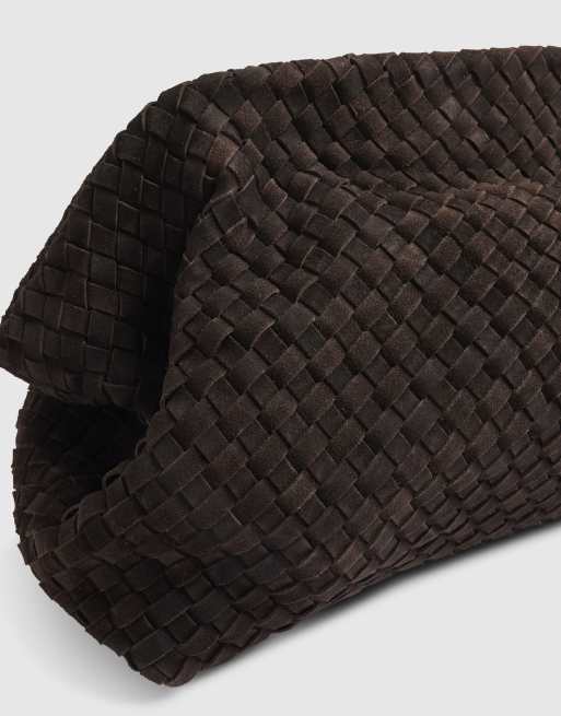 River Island Suede woven clutch bag in dark brown, 3 of 4