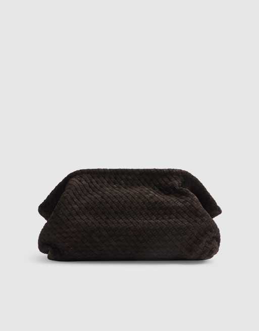 River Island Suede woven clutch bag in dark brown, 4 of 4