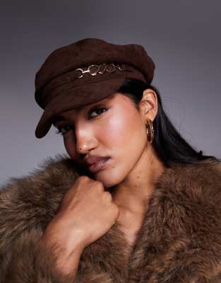 River Island Suedette Baker Boy Hat In Brown