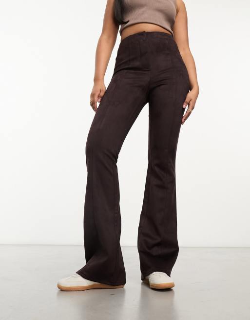 River Island suedette bootleg pants in dark brown