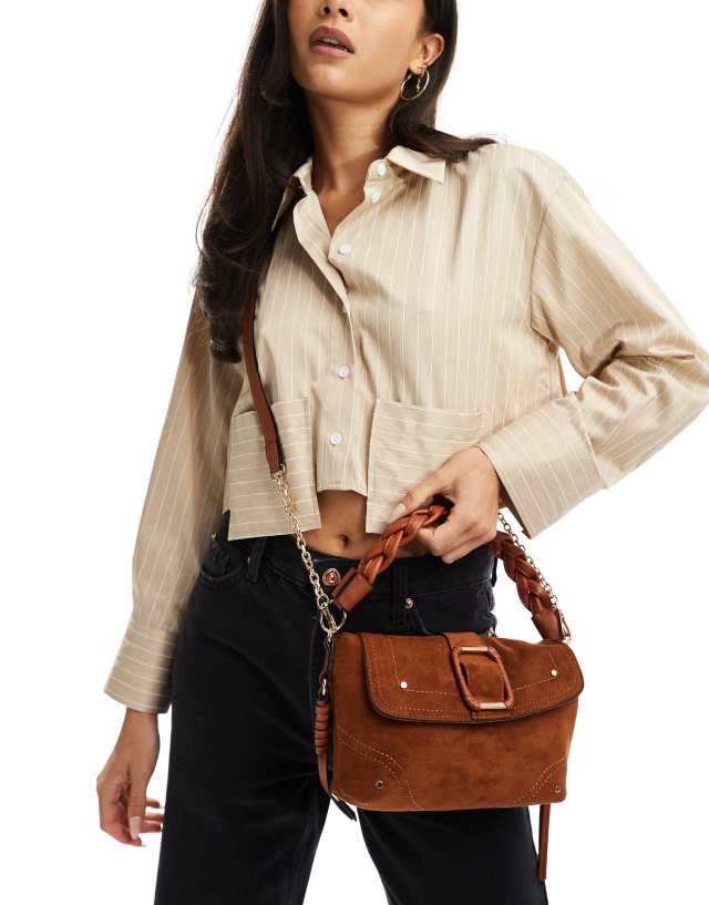 River Island - suedette buckle shoulder bag in brown