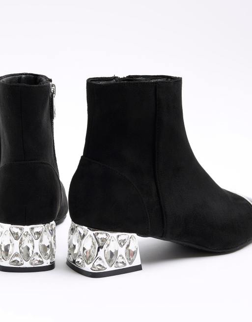 Black ankle boots with diamante heels best sale