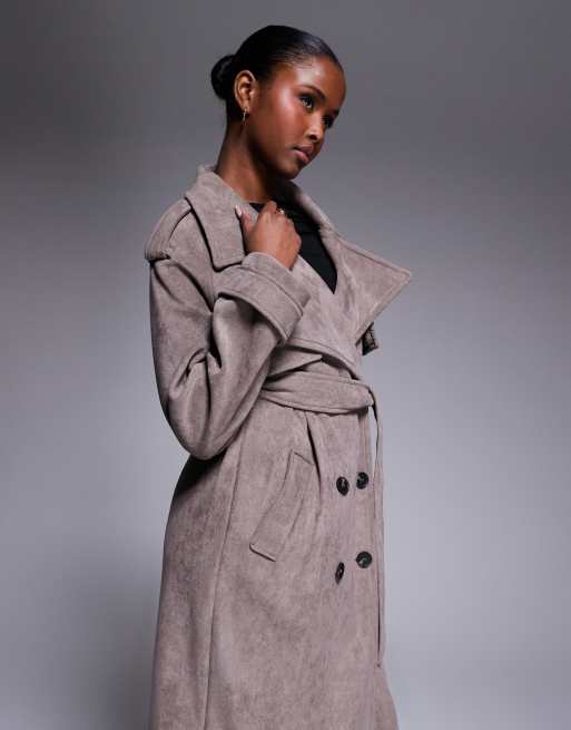 River Island suedette double breasted trench coat in purple, 2 of 4