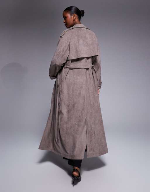 River Island suedette double breasted trench coat in purple, 3 of 4