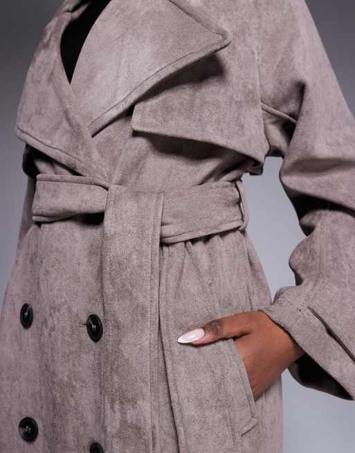 River Island suedette double breasted trench coat in purple, 4 of 4