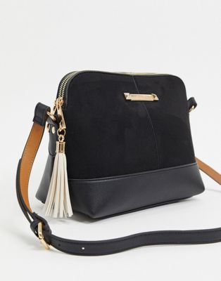 River Island suedette double compartment crossbody bag in black