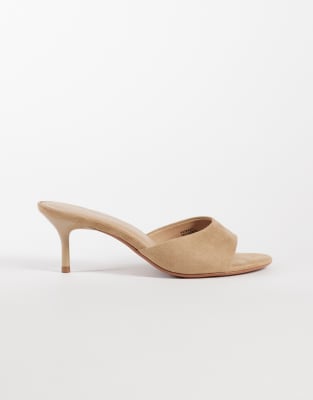River Island suedette heeled mule sandals in beige