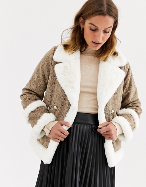 River Island suedette jacket with faux fur in snake