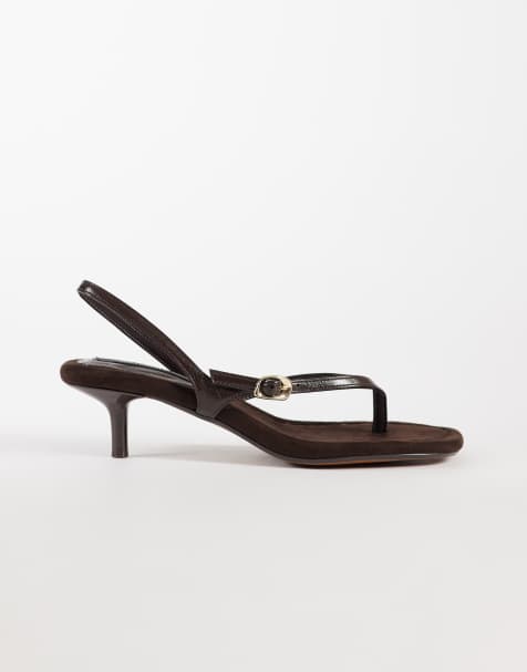 River Island suedette kitten heel thongs in brown - view 1