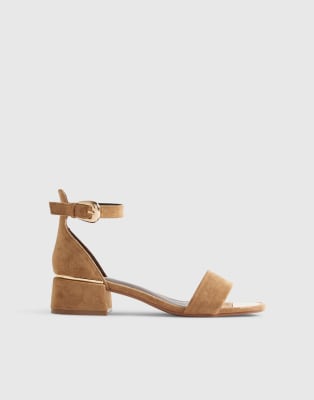  suedette low block heeled sandal in tan