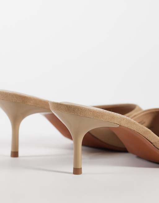River Island suedette mule heeled sandals in beige, 3 of 4