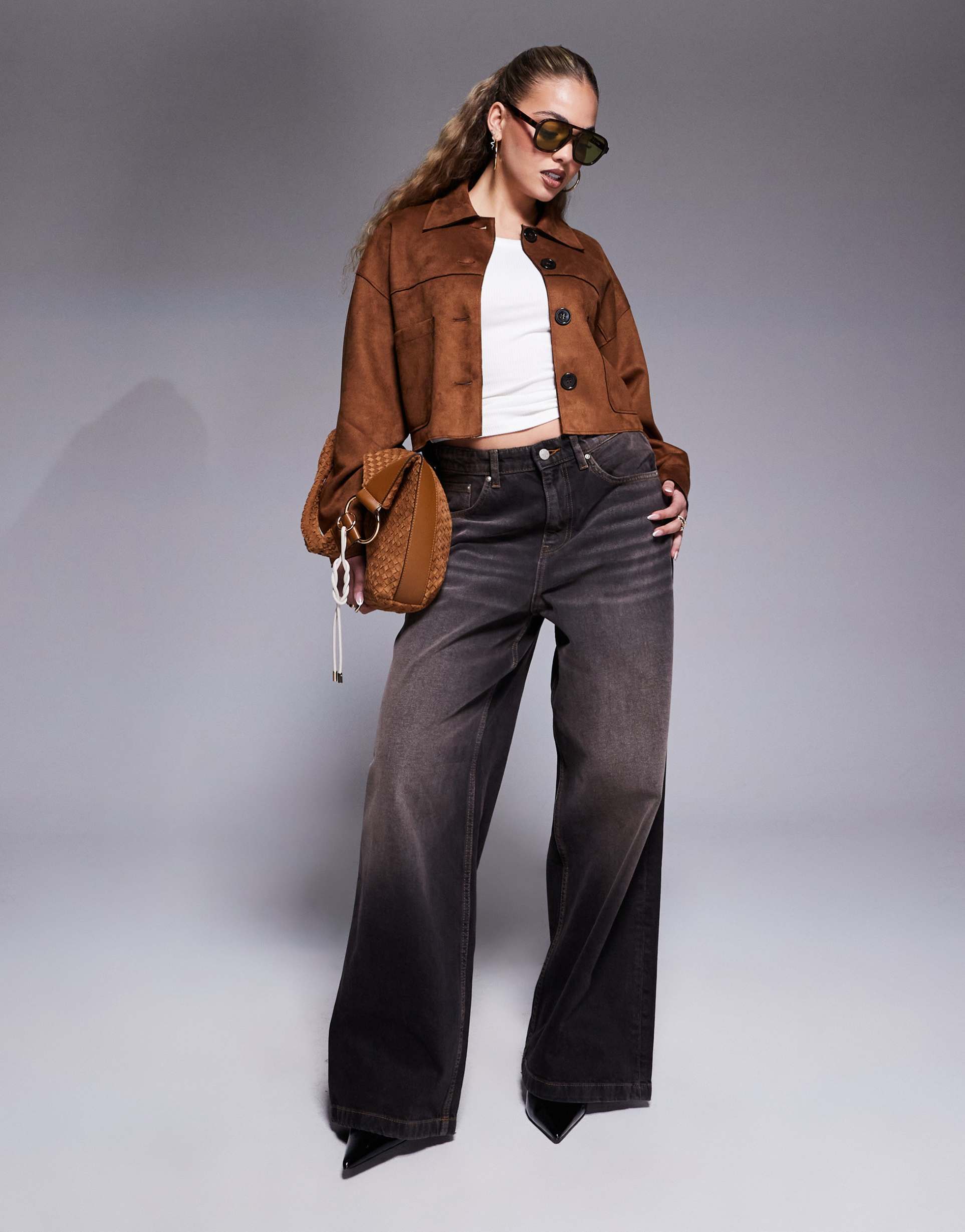 river island suedette overshirt in brown