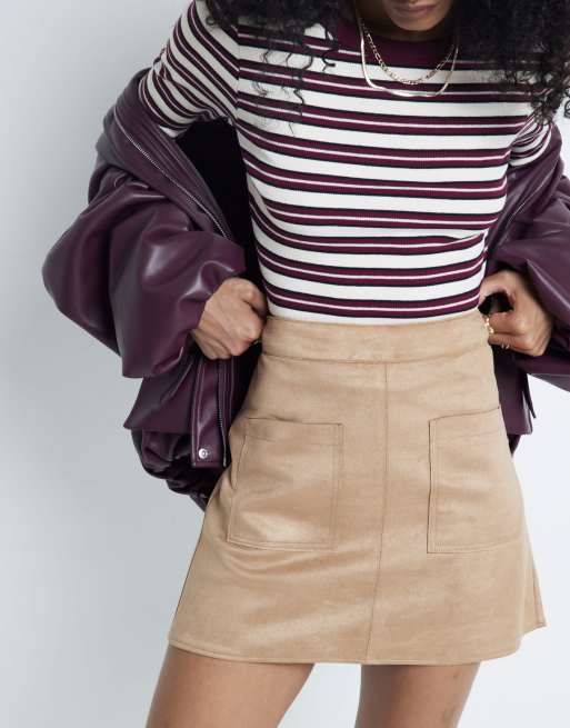 River Island Suedette pocket mini skirt in beige