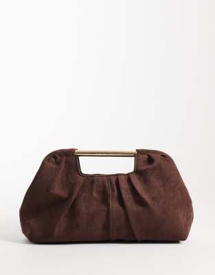 River Island Suedette Ruched Clutch Bag In Brown