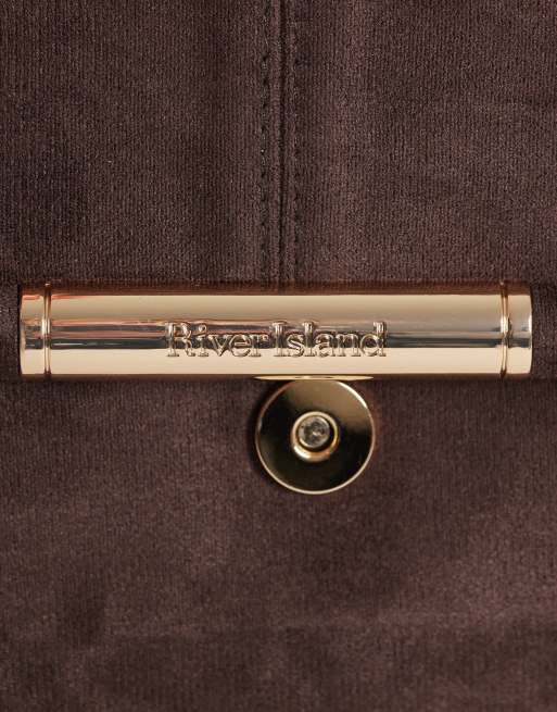 River Island suedette shoulder strap clutch purse in dark brown, 4 of 4