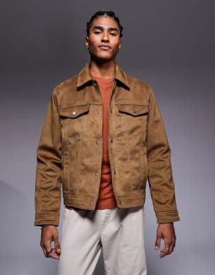 River Island Suedette Western Jacket In Brown