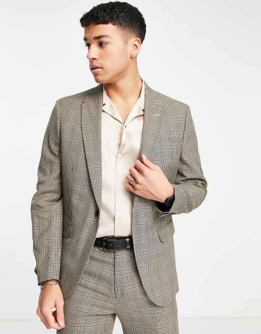 River Island suit jacket in brown check ASOS