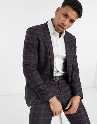 River Island Suit Jacket In Check-red
