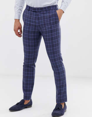blue check suit trousers