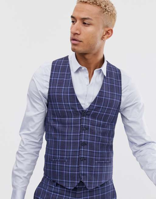 River Island suit waistcoat in blue check | ASOS