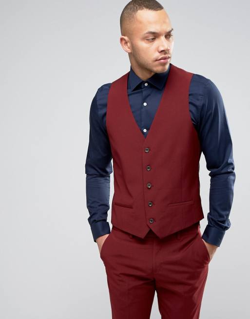 River Island Skinny Suit In Burgundy, 3 of 3