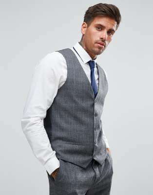 River Island Suit Waistcoat In Dark Grey Check