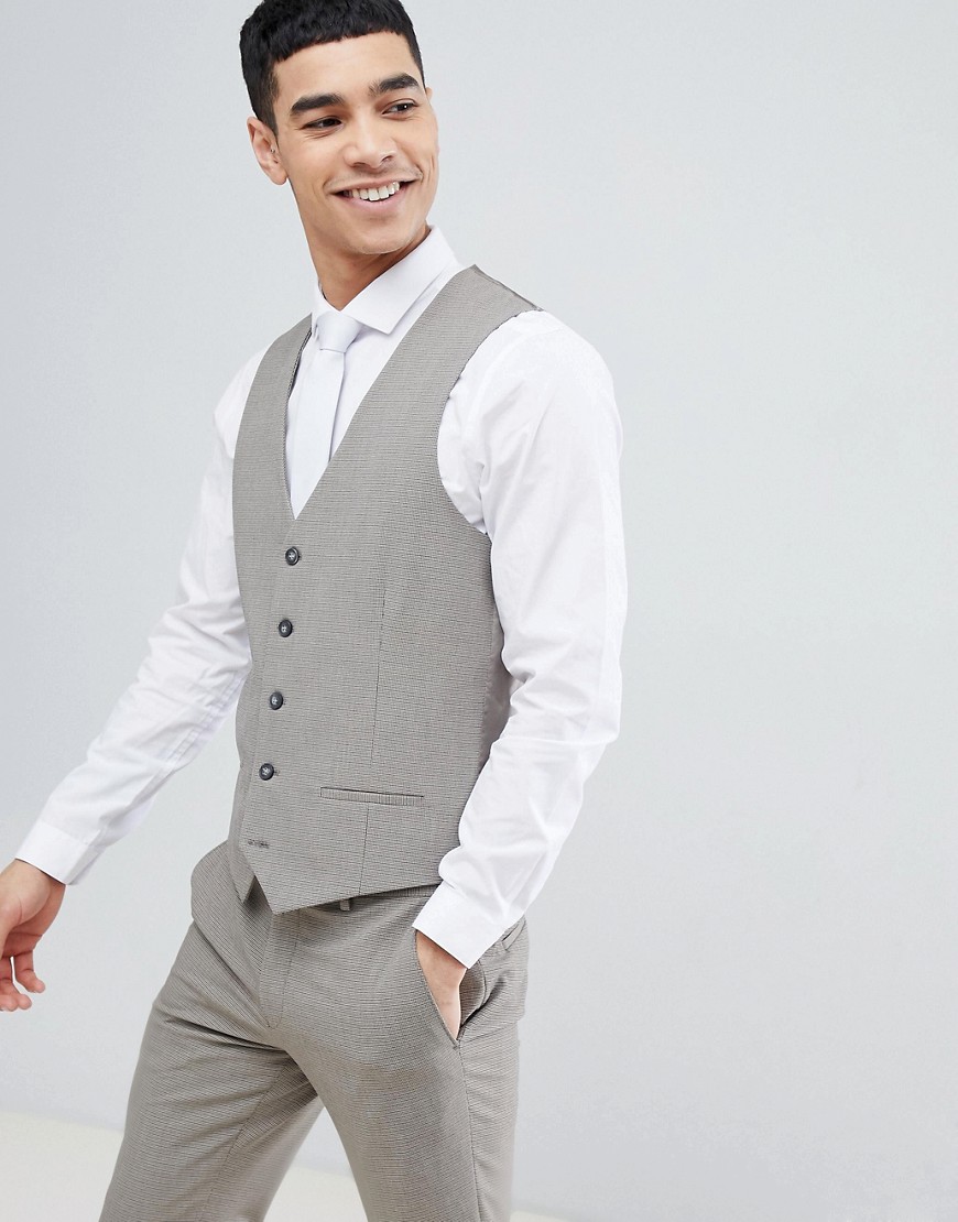 River Island suit waistcoat in stone dogstooth-Cream