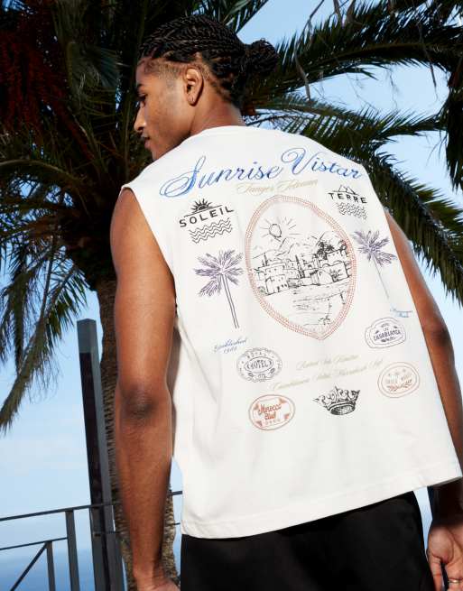 River Island sunrise vistar embroidered singlet in white